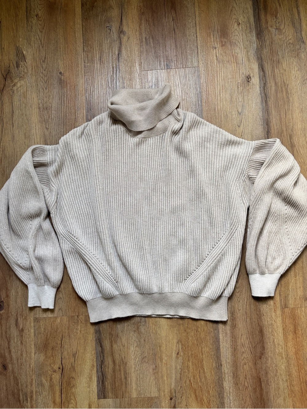 DKNY Oatmeal Color Turtleneck 100% Cotton Sweater Sz. XL